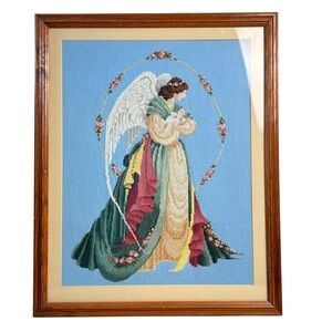 Vintage Lavender and Lace Guardian Angel with‎ Baby Framed Wall Art 17" x 21"
